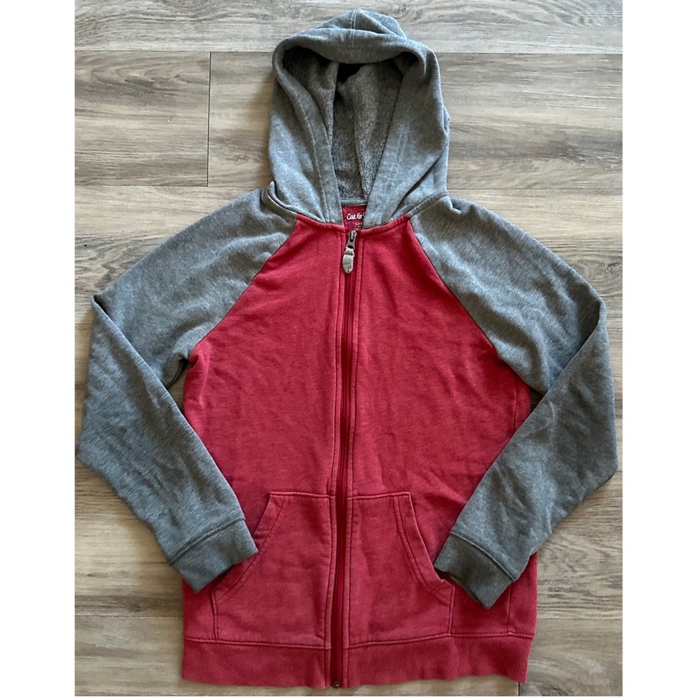 Boy’s Red And Grey Zip Up Hooded Sweater